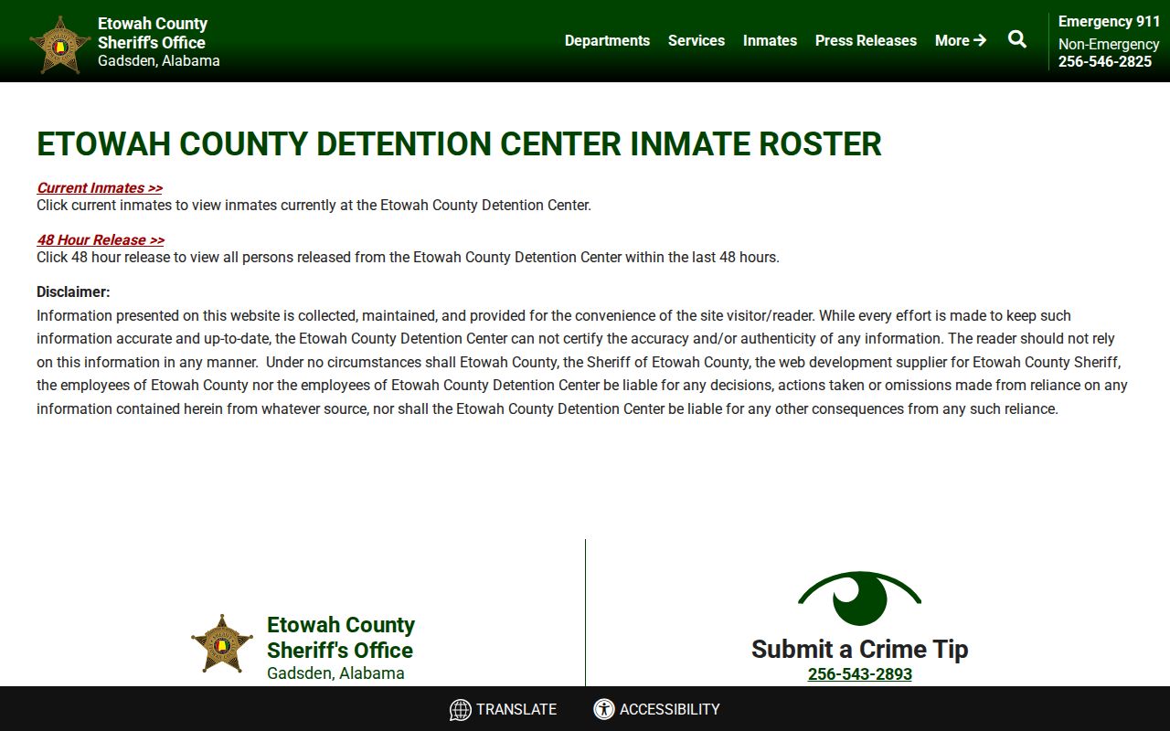 Etowah County arrest history current inmate and release choices