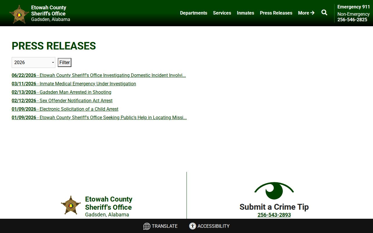 Etowah County arrest history sheriff press release archive