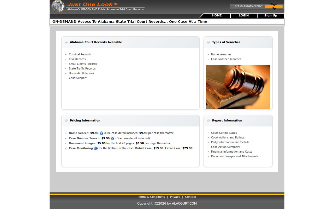 Etowah County criminal court case search through Just One Look