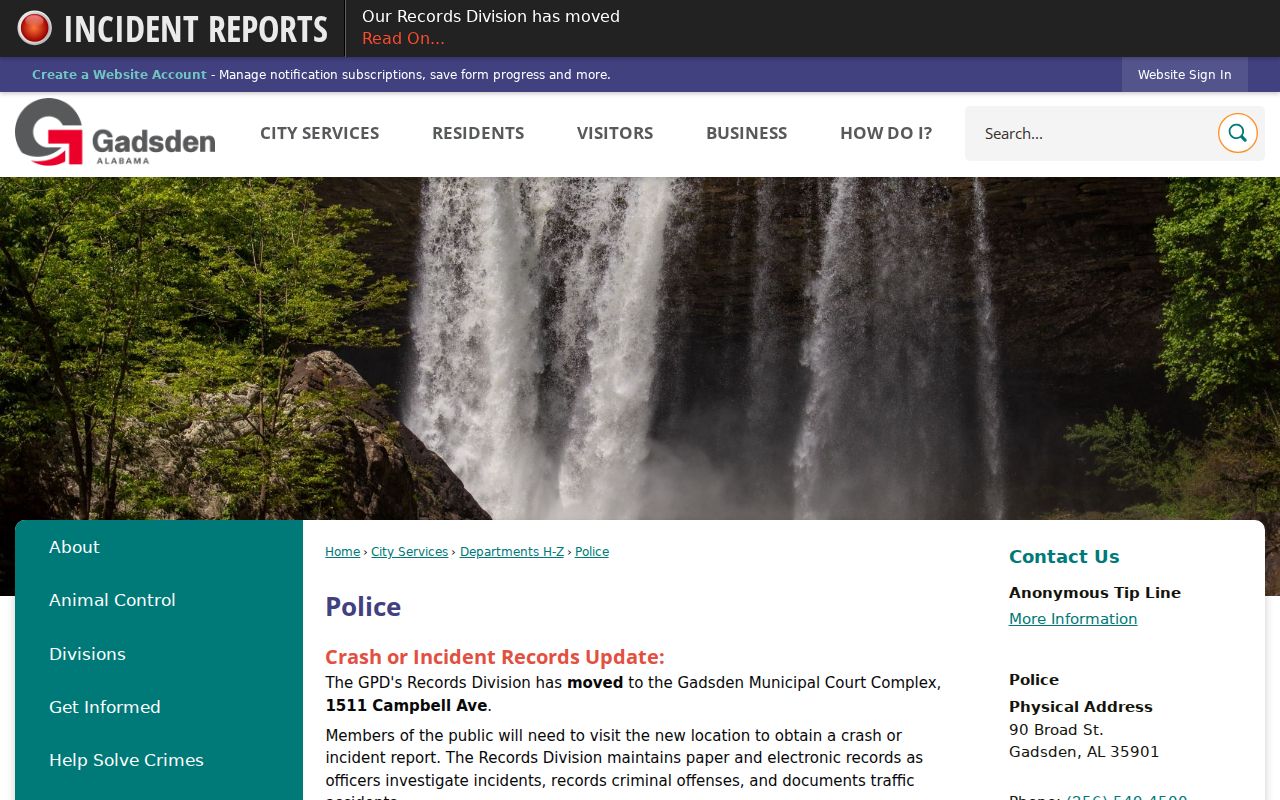 Gadsden Police records channel for Gadsden criminal history